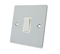 Alliance Electrical FPC1GSWIWC Polished Chrome Flat White Insert Metal Rocker Switch-10 Amp Single 1 Gang 2 Way Light Switch, 240 V