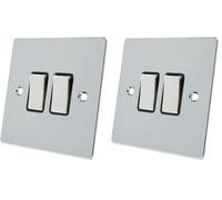 Alliance Electrical FPC2GSWIBC 10 A 2 Way 2 Gang Black Insert Flat Metal Rocker Light Switch - Polished Chrome (Pack of 2)