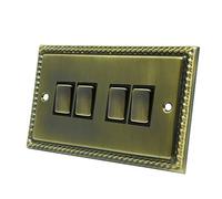 Alliance Electrical Georgian Antique Brass 4 Gang 2 Way Light Switch - 10 Amp Quadruple 4 Gang Rocker Switch