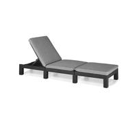 Allibert by Keter Daytona Sun Lounger with Adjustable Headboard for Garden, Patio & Balcony, Grey, including Garden Lounger Cushion, Flat Rattan