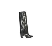 ESSEX GLAM Women's Knee High Fold Over Boots Ladies Zip Details Classic Black Faux Leather Western Style Pointed Toe Long Shoes Size 5