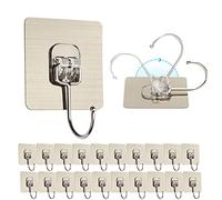 Alliebe Pack of 20 Large Self-Adhesive Wall Hooks 22 lb/10 kg (Max) Reusable Seamless Nail-Free Hooks Waterproof and Oilproof for Kitchen Towel Cup Spatula Can Opener Scissors (Large)