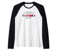 Allied Forces D-Day June 6, 1944 Black Lettering Raglan Baseball Tee