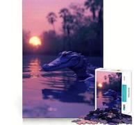 Alligator Aesthetic Sunset 1000 Piece Jigsaw Puzzles Memory Train Fun Smooth Burr Free Surface Entertaining Challenge for Spare Time (38x26cm)