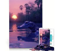 Alligator Aesthetic Sunset Adults 1000 Piece Jigsaw Puzzle Think Exercise Game Zero Gap Bonding Activity for Loved Ones (50x75cm)