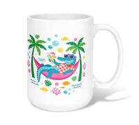 Alligator Ceramic Coffee Mug, Summer Tropical Palm Tree Cocktail Summer Blue Novelty Office Drinking Cup with Handle Ideal for Friendship Family Colleague Teachers Sweetheart Staff 15 Oz
