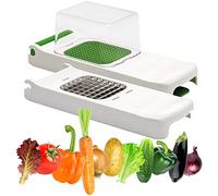 Alligator Chopper Set 2 pcs. Vegetable Cutter, Onion Dicer, Fruit Chopper, 6x6 and 12x12 mm Sharp Stainless Steel Blades, White & Green