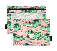 Alligator Crocodiles Pink Pencil Pouch for 3 Ring Binder 2 Pack Zipper Binder Pencil Bag Case with Clear Window Office School Supplies