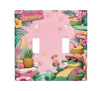 Alligator Double Light Switch Cover Plate, Tropical Playful Pineapple Palm Leaves Summer Peach Plastic Standard Size Switch Plate Decorative for Living Room Bedroom Home Office Decor