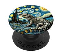 Alligator Gator Swamp Florida - Van Gogh Starry Night Style PopSockets Adhesive PopGrip