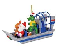 Alligator Guided Airboat with Santa and Reindeer Christmas Holiday Ornament
