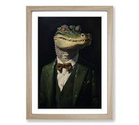 Alligator in a Suit Painting No.2 Framed Print | A2 Oak Framed Wall Art | Ready to Hang | Modern Historical Picture | Living Room Bedroom Lounge Office