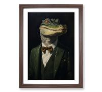 Alligator in a Suit Painting No.2 Framed Print | A2 Walnut Framed Wall Art | Ready to Hang | Modern Historical Picture | Living Room Bedroom Lounge Office