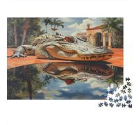 Alligator in Garden Sturdy Paper Family 1000 Piece Jigsaw, Realistic Wildlife Art Brain Training Game, Birthday Party Activity, 52x38cm/1000pcs