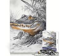 Alligator in Grass 1000 Teenager Pieces Jigsaw Puzzle Boost Memory Happy Idle Time Quality Cut Chic Xmas Gift (38x52cm)