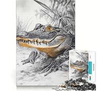 Alligator in Grass Jigsaw for Teenagers1000 Pieces Mind Skill Play Laser Cut for Flawless Fit Quiet Time Mind Exercise at Home (50x75cm)
