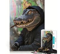 Alligator in Hoodie Jigsaw Puzzles for Teenagers 1000 Mental Fun Game Clean Seamless Connection Engaging Way to Pass Free Hours (38x26cm)