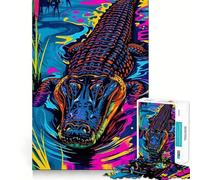 Alligator in Neon Water Adult Jigsaw1000 Pieces Mental Recall Game High Accuracy Cutting Craft Quiet Time Mind Exercise at Home (38x26cm)