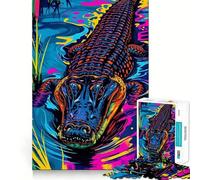 Alligator in Neon Water Jigsaw Puzzle1000 Pieces Thinking Skill Game Seamless Fit Precise Pieces Family Fun Night Activity (38x52cm)