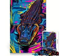 Alligator in Neon Water Jigsaw Puzzles 1000 Piece for Teenagers Mind Challenge Relaxed Leisure Seamless Fit Fine Xmas Gift (50x75cm)