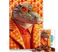 Alligator in Orange Style Suit 1000 Piece Jigsaws for Adults Mind Train Fun Precision Cut Smooth Edges Absorbing Activity for Quiet Nights (38x52cm)