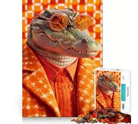 Alligator in Orange Style Suit Adults 1000 Piece Jigsaw Puzzle Focus Memory Game Zero Gap Compact Fun for Family Game Time (50x75cm)