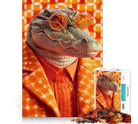 Alligator in Orange Style Suit Jigsaw Puzzles1000 Pieces Cognitive Train Fun Flawless Interlocking Pieces Birthday Gift Brain Teaser Toy (38x26cm)