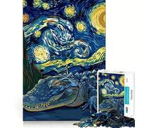 Alligator in Starry Night Style Jigsaw for Adults1000 Pieces Mind Boost Game Seamless Fit Precise Pieces Relaxing Indoor Group Activity (38x26cm)
