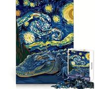 Alligator in Starry Night Style Teenagers Puzzles 1000 Piece Jigsaws Memory Boost Unwind Easily (50x75cm)
