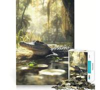 Alligator in Swamp 1000 Piece Adult Puzzles Mental Focus Game High Accuracy Cutting Craft Bonding Activity for Loved Ones (38x26cm)