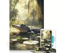 Alligator in Swamp 1000 Piece Jigsaws for Adults Mind Train Fun Precision Cut Smooth Edges Absorbing Activity for Quiet Nights (50x75cm)