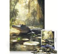 Alligator in Swamp Jigsaw 1000 Pieces for Teenagers Mind Recall Pleasant Downtime Firm Interlock Unique Xmas Gift (38x26cm)