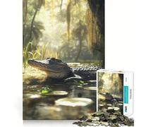 Alligator in Swamp Jigsaw Puzzle 1000 Piece Mental Fun Game No Gap Tight Fitting Design for Family Gatherings (38x52cm)