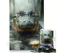 Alligator in Swamp with Lily Pad 1000 Piece Jigsaw Puzzle for Adults Logical Think Soft Distraction Seamless Lock Festive Present (50x75cm)