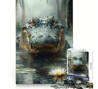 Alligator in Swamp with Lily Pad 1000-piece Jigsaw Puzzles Logical Skill Mindful Leisure Precise Join Thoughtful Gift (38x52cm)