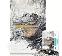 Alligator in The Grass Jigsaw 1000 Pieces for Adults Memory Fun Game Expert Cutting Craftsmanship Relaxing Indoor Group Activity (38x26cm)