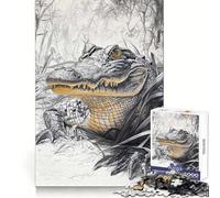 Alligator in The Grass Jigsaw 1000 Pieces for Teenagers Cognitive Boost Slow Leisure Tight Lock Thoughtful Xmas (38x26cm)