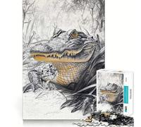 Alligator in The Grass Jigsaw Puzzles1000 Pieces Cognitive Train Fun Flawless Interlocking Pieces Birthday Gift Brain Teaser Toy (38x52cm)