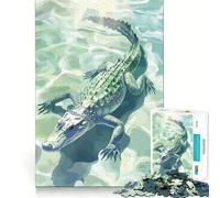 Alligator in Water Illustration Jigsaw Puzzle 1000 Piece Mental Exercise Fun Seamless Fit Precise Pieces Engaging Way to Pass Free Hours (50x75cm)