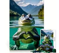 Alligator Making Heart in Lake 1000 Pieces Jigsaws Adults Puzzles Gifts Think Training Unwind Easily Defined Edges Merry Gift (38x26cm)