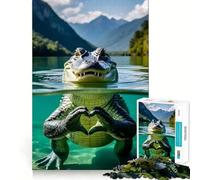 Alligator Making Heart in Lake Jigsaw Puzzle 1000 Piece Mental Exercise Fun Seamless Fit Precise Pieces Engaging Way to Pass Free Hours (50x75cm)