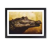 Alligator Painting Framed Print | A2 Black Framed Wall Art | Ready to Hang | Modern Historical Picture | Living Room Bedroom Lounge Office