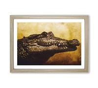 Alligator Painting Framed Print | A2 Oak Framed Wall Art | Ready to Hang | Modern Historical Picture | Living Room Bedroom Lounge Office