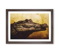 Alligator Painting Framed Print | A2 Walnut Framed Wall Art | Ready to Hang | Modern Historical Picture | Living Room Bedroom Lounge Office