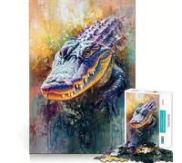Alligator Painting Jigsaw Puzzle 1000 Piece Mental Exercise Fun Seamless Fit Precise Pieces Engaging Way to Pass Free Hours (38x26cm)