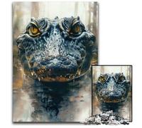 Alligator Portrait Jigsaw Puzzles 1000 Pieces for Adults Wooden Puzzles Perfect for Family Fun Party Games Birthday Party Favors 1000 PCS(75x50cm)