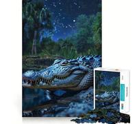 Alligator Under Night Sky Puzzles for Adults 1000 Pieces Mental Boost Play Neat Cut Perfect Alignment Bonding Activity for Loved Ones (50x75cm)
