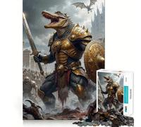 Alligator Warrior in Golden Armor 1000 Jigsaw Puzzle Mental Fun Game Seamless Fit Precise Pieces Relaxing Indoor Group Activity (38x52cm)