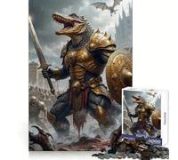Alligator Warrior in Golden Armor Jigsaw Puzzles for Adults 1000 Memory Training Time Well Spent Precise Edges Best Gift (38x26cm)