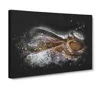 Alligator Watchful Eye Paint Splash Canvas Print | Gallery Wrapped 30mm Frame Wall Art | 24x16 inches | Ready to Hang | Modern Picture | Living Room Bedroom Lounge Office